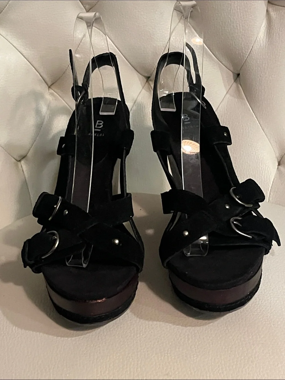 Bakers Black Suede Platform Wedge Sandals